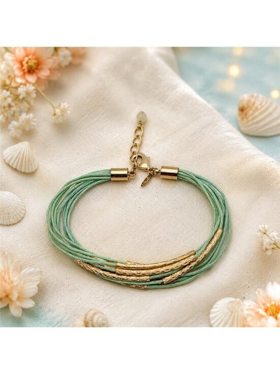 SHB Jewelry - Aqua Multi Strand Cord Gold Tone Tube Bracelet SHB Shofel Bros Vintage
